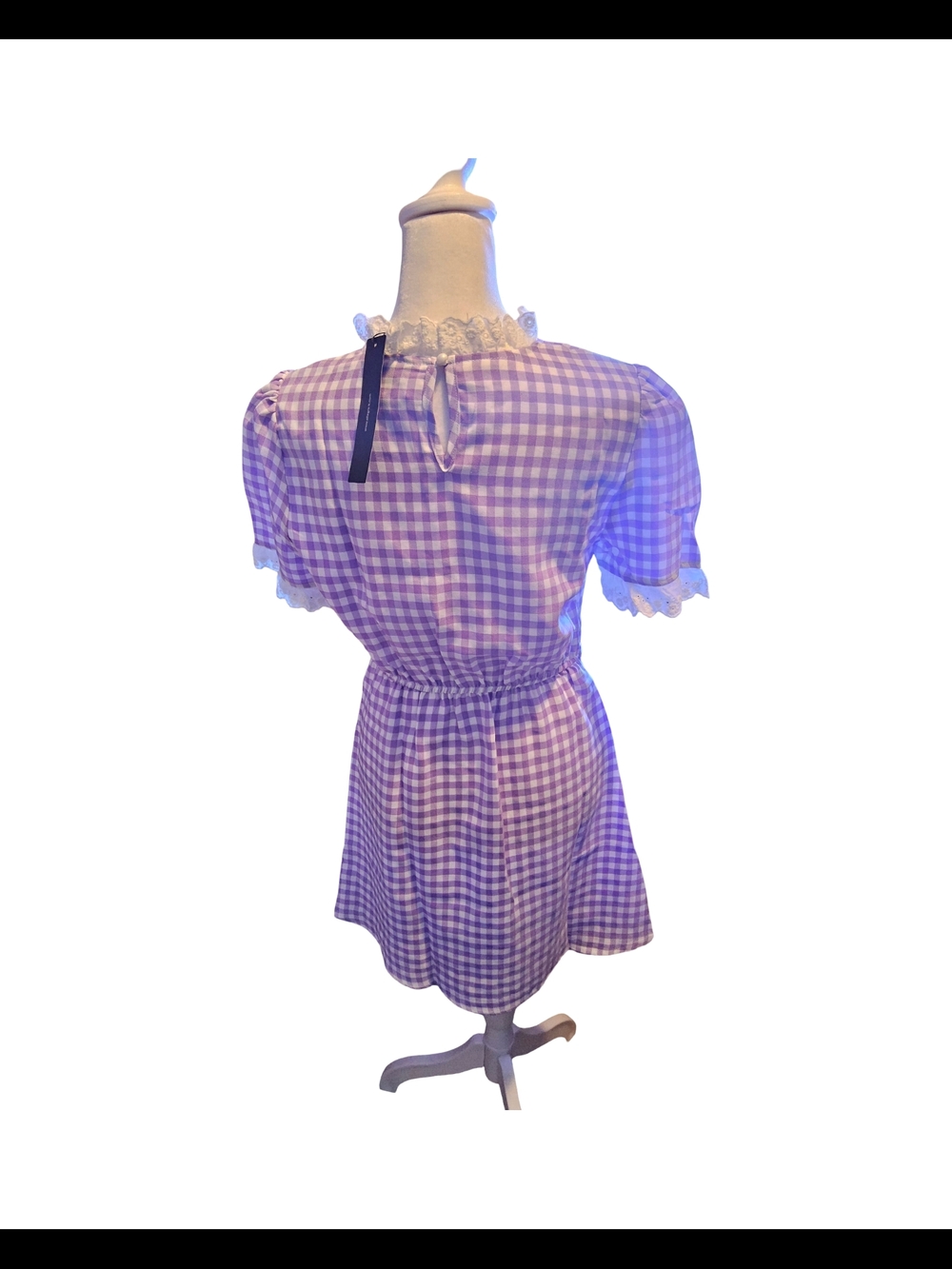 NWOT Size XS Allegra K Purple Gingham Short Sleeve Dress - Picture 6 of 12
